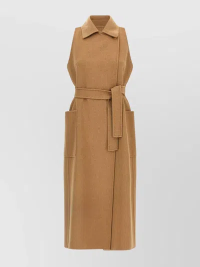 MAX MARA SLEEVELESS COAT WITH BELTED WAIST AND POCKETS