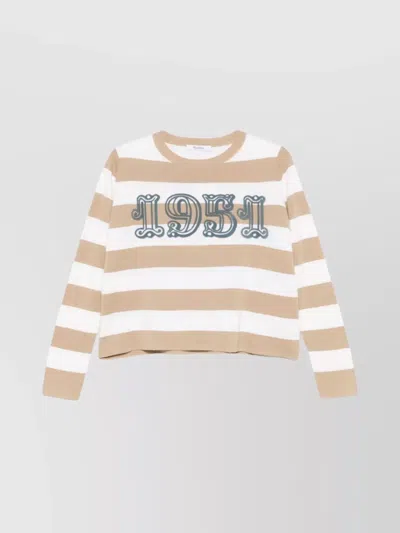Max Mara Striped Wool Crew Neck Sweater In Brown