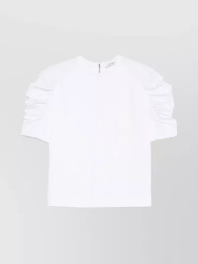 Max Mara Sleeveless Crew Neck Top With Ruched Sleeves In White