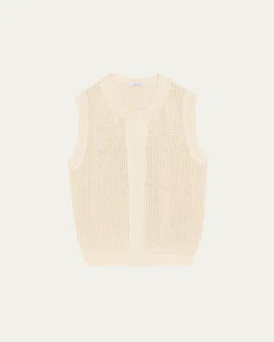 Max Mara Sleeveless Crewneck Open-stitch Sweater In Neutral