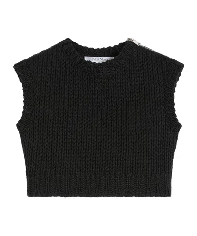 Max Mara Sleeveless Cropped Jumper In Smooth Cotton In Black