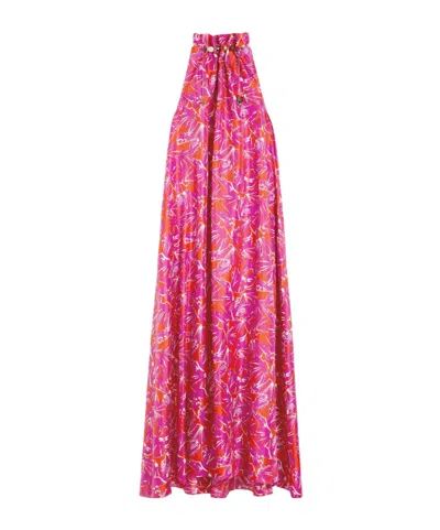 Max Mara Print Silk Twill Maxi Dress In Pink
