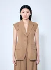 Max Mara Sleeveless Gabardine Jacket In Camel
