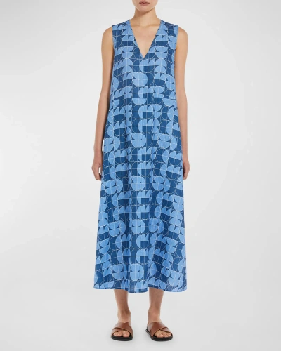 Max Mara Sleeveless Geometric-print Midi Dress In Blue