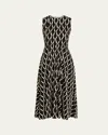 Max Mara Sleeveless Geometric-print Jersey Midi Dress In Black
