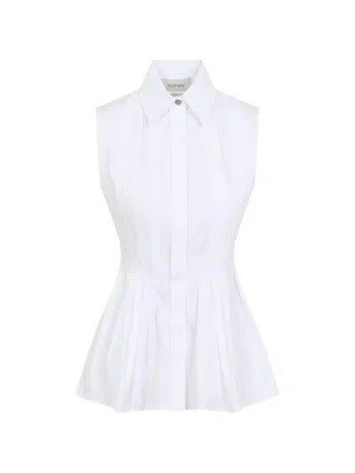 Max Mara Sleeveless Heavy Cotton Canvas Shirt In White