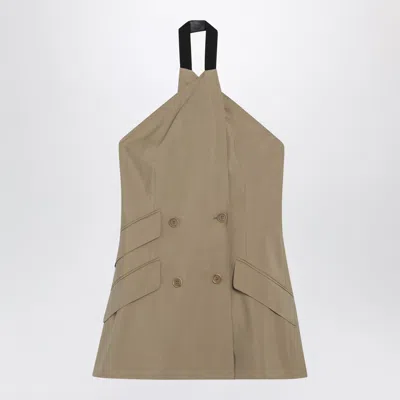 Max Mara Sleeveless Jacket In Sandcolored Wool And Silk Poplin In Brown