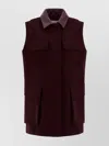 Max Mara Sleeveless Jacket With Leather Collar And Pockets In Burgundy