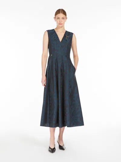 Max Mara Sleeveless Jacquard Cotton Dress In Blue