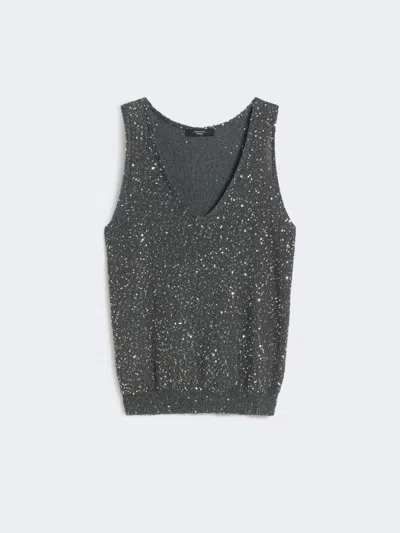 Max Mara Sleeveless Jumper With Sequins In Gray