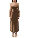 Max Mara Baden Satin Sleeveless Flared Midi Dress In Brown