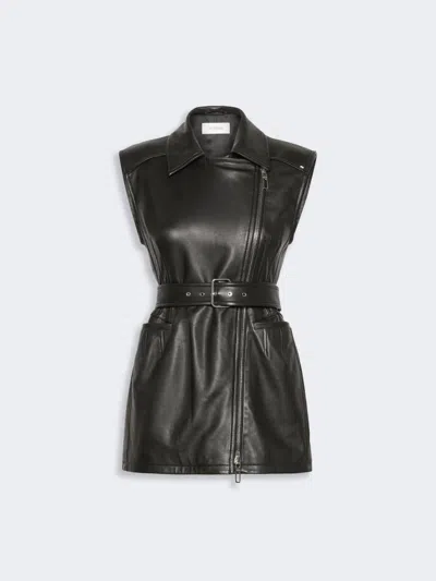 Max Mara Sleeveless Nappa Leather Jacket In Black