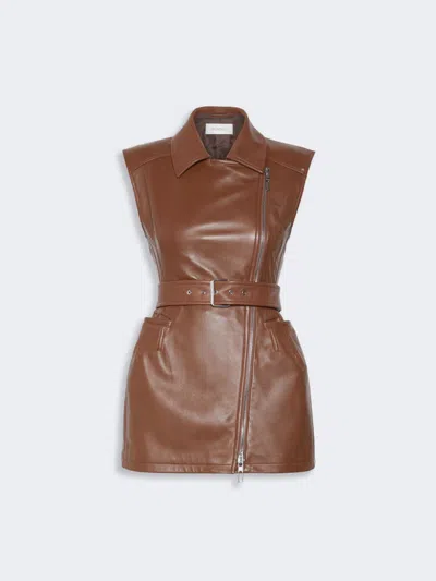 Max Mara Sleeveless Nappa Leather Jacket In Brown