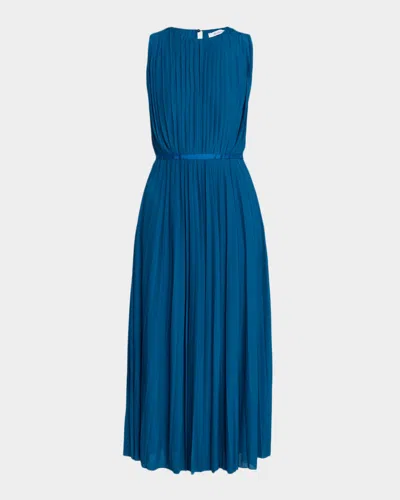 Max Mara Sleeveless Pleated Jersey Midi Dress In Blue