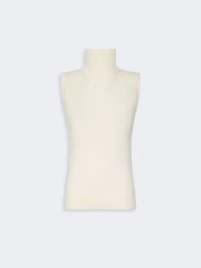 Max Mara Sleeveless Pure Wool Sweater In White