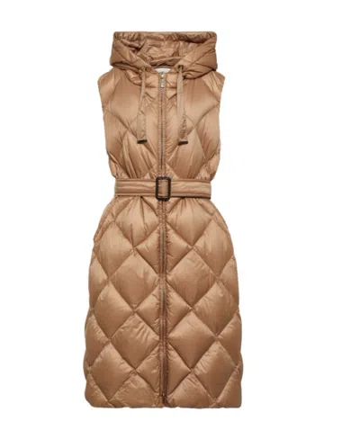 Max Mara Sleeveless Quilted Cotton Suit In Brown