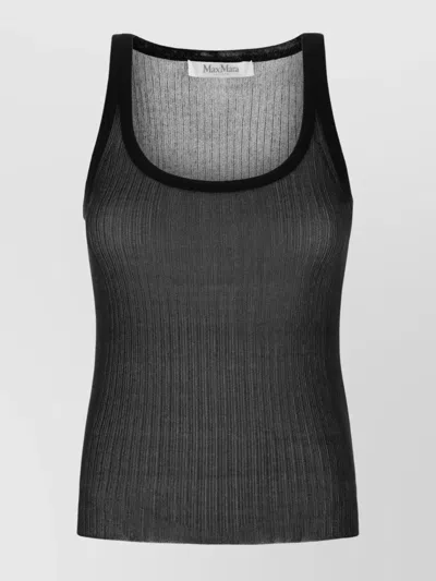 Max Mara Sleeveless Ribbed Scoop Neck Stretch Top In Black