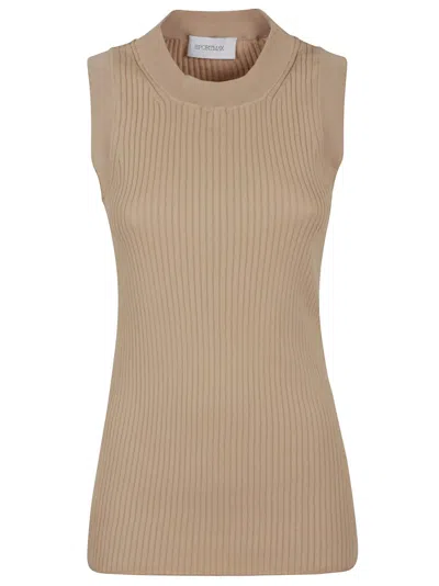 Max Mara Sleeveless Ribbed Sweater With High Edges In Neutrals