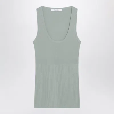 Max Mara Sleeveless Ribbed Top In Sage Green Technical Yarn In Blue