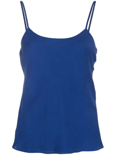 Max Mara Silk Charmeuse Tuxedo Top With Thin Epaulettes In Blue