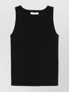 Max Mara Sleeveless Square Neck Ribbed Texture Top In Black