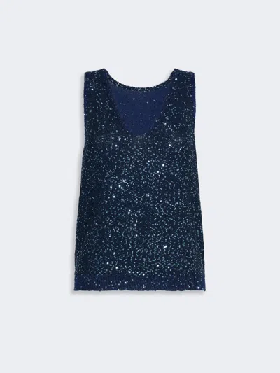 Max Mara Sleeveless Sweater With Sequin Detail In Blue