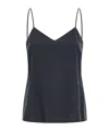 Max Mara Navy Solid V Neck Top In Gray