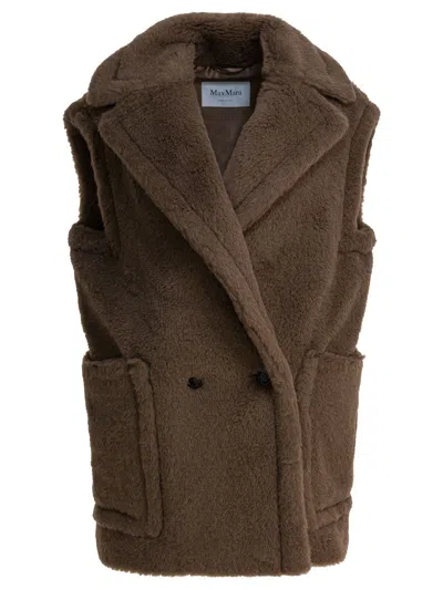 Max Mara Sleeveless Teddy Jacket In Alpaca And Wool Jackets And Coats Brown