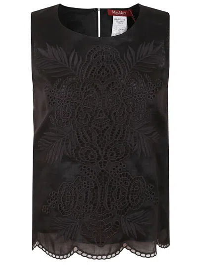 Max Mara Sleeveless Top With Intricate Floral Embroidery In Black