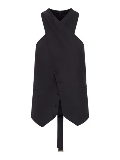 Max Mara Wrap-neck Wool Waistcoat In Black