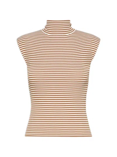 Max Mara Studio Striped Stretch Viscose Crepe Sweater With Ribbed Turtleneck In Multi