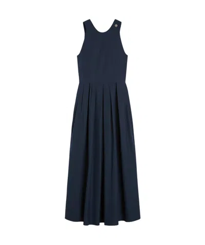 Max Mara Sleeveless Washed Cotton Dress In Blue