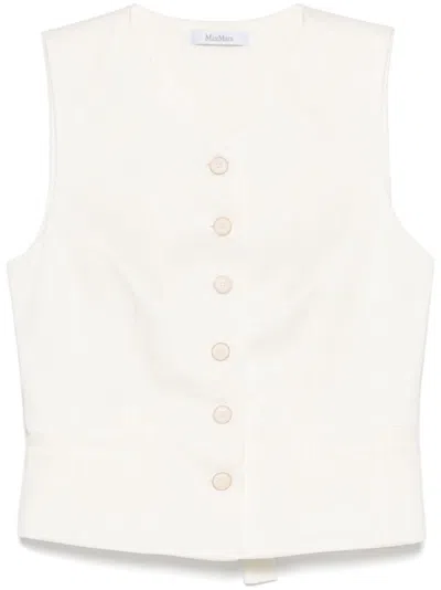 Max Mara Sleeveless White Jacket With Tailored Fit And Tie-back Detail