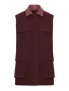 Max Mara Sleeveless Jacket With Leather Collar And Pockets In Multi