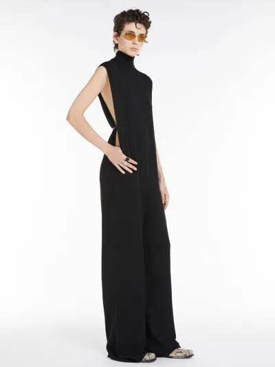 Max Mara Sleeveless Wool-knit Jumpsuit In Black