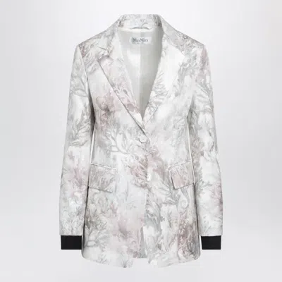 Max Mara Slim Blazer In Printed Organza And Cotton Gabardine In White