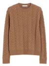 Max Mara Cable Knit Crew Neck Long Sleeve Sweater In Brown