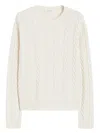 Max Mara Slim Fit Cable-knit Cashmere Pullover In White