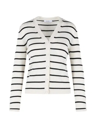 Max Mara Slim Fit Cashmere-silk Sweater With Wide V-neckline In Multi