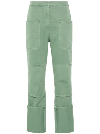 Max Mara Cotton Drill Slim-fit Trousers In Sage Green