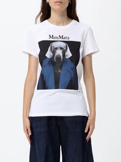 Max Mara Slim Fit Cotton T-shirt With Graphic Print And Contrast Logo In White