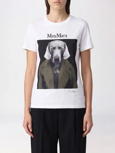 Max Mara Slim Fit Cotton T-shirt With Graphic Print And Contrast Logo In White