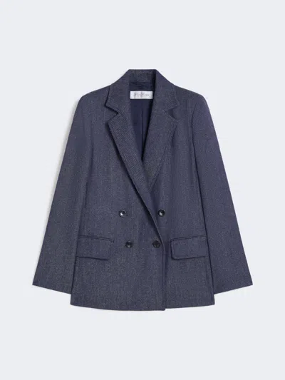 Max Mara Slim-fit Denim-effect Wool Blazer In Blue