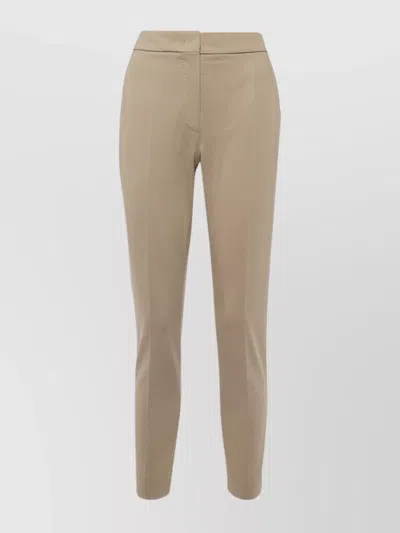 Max Mara Slim Fit Double Jersey Trousers With French Pockets In Beige