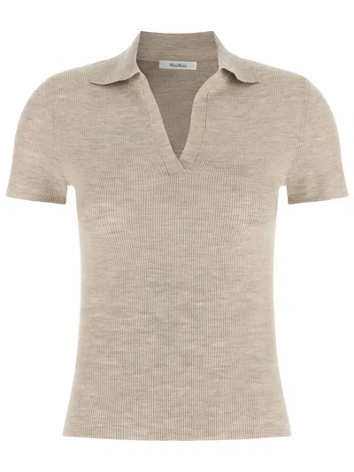 Max Mara Slim Fit Open Polo Collar Top Size S In Neutral