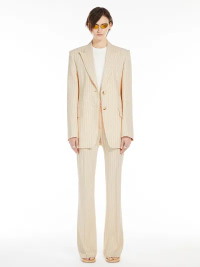 Max Mara Slim-fit Pinstripe Trousers In Vanilla