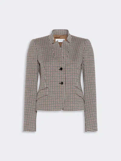 Max Mara Slim Houndstooth Jersey Jacket In Cuir De Vache