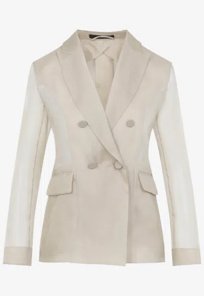 Max Mara Slogan Double-breasted Blazer In Neutral