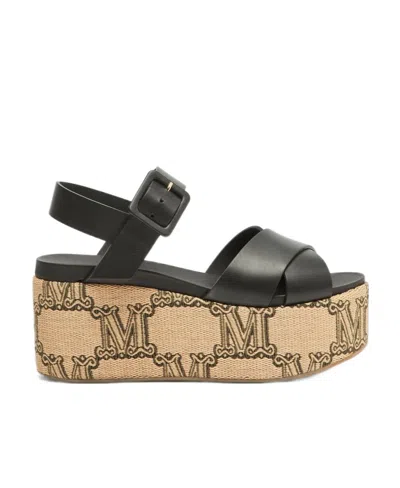 Max Mara Slope Heel Sandals In Beige