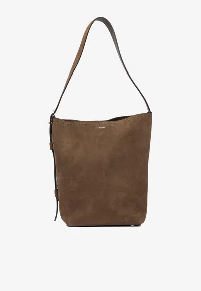 Max Mara Small Archetipo Suede Shoulder Bag In Brown